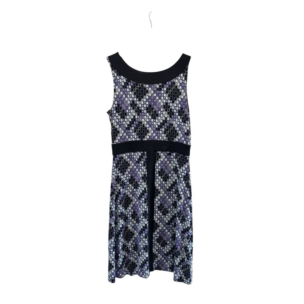 Tory Burch Silk Dress Womens M Black Purple Geometric Logo Quiet‎ Luxury